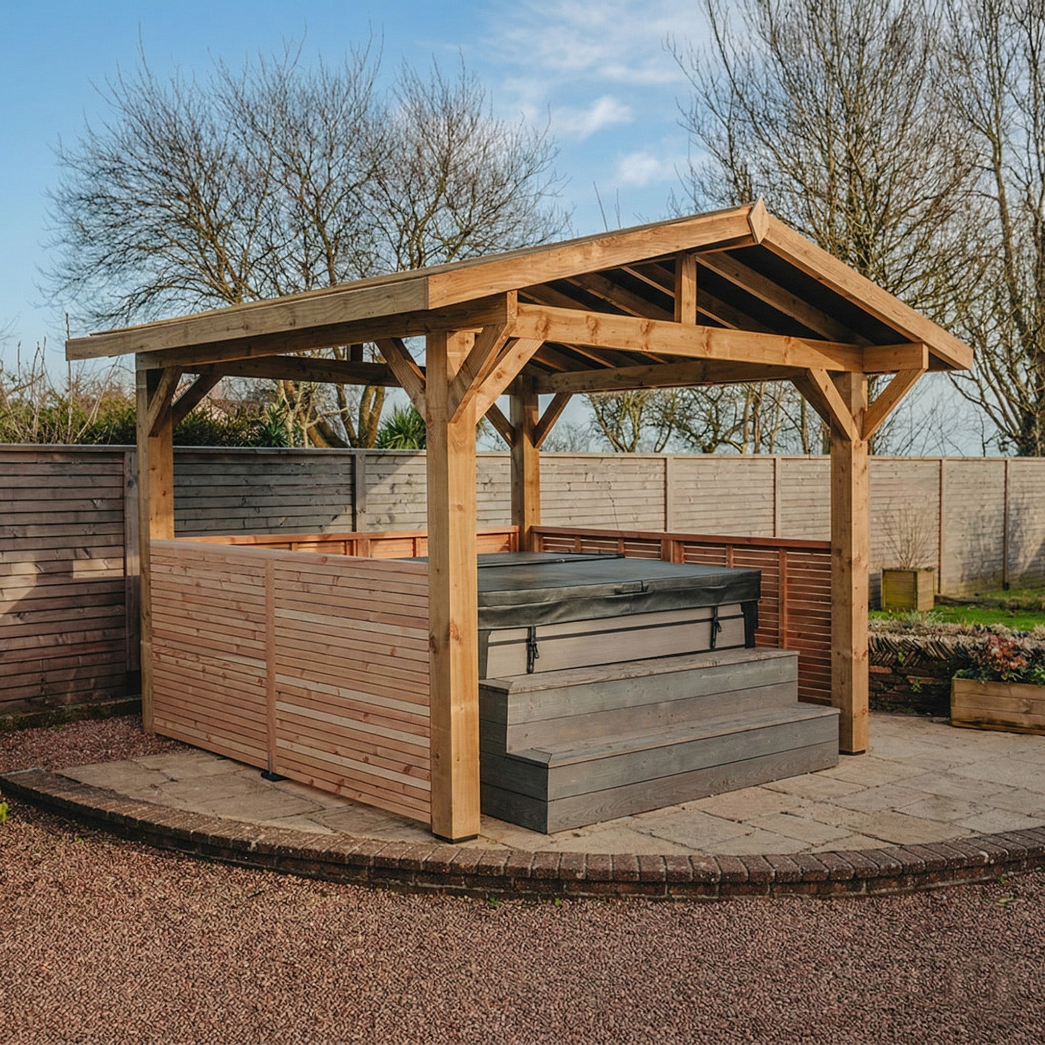 Half-Height Slatted Wall with Pergola Kit (Individual Wall)