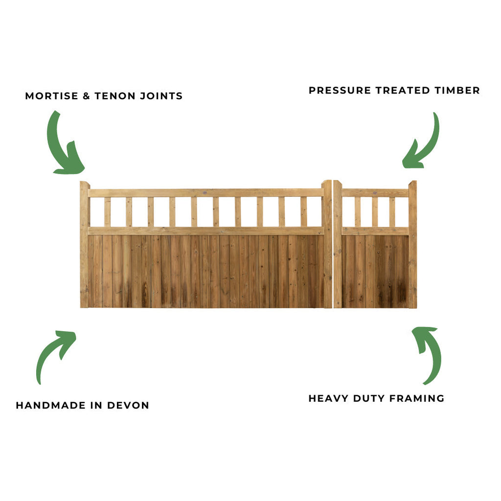 Cottage Scandinavian Redwood Mortise & Tenon 3/4 Split Driveway Gate Pair