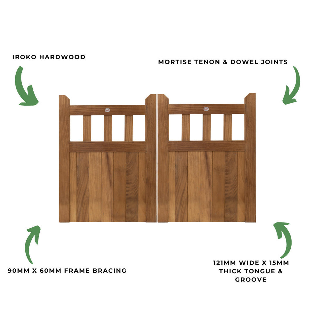 Iroko Cottage Mortise & Tenon Driveway Gate Pair