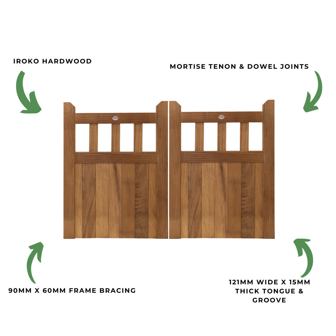 Iroko Cottage Mortise & Tenon Driveway Gate Pair
