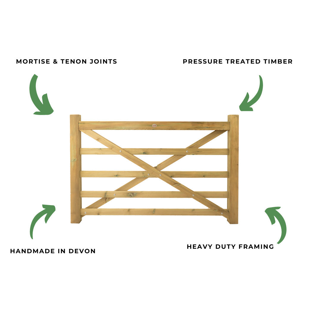 Planed Scandinavian Redwood 5-Bar Field/Driveway Gate