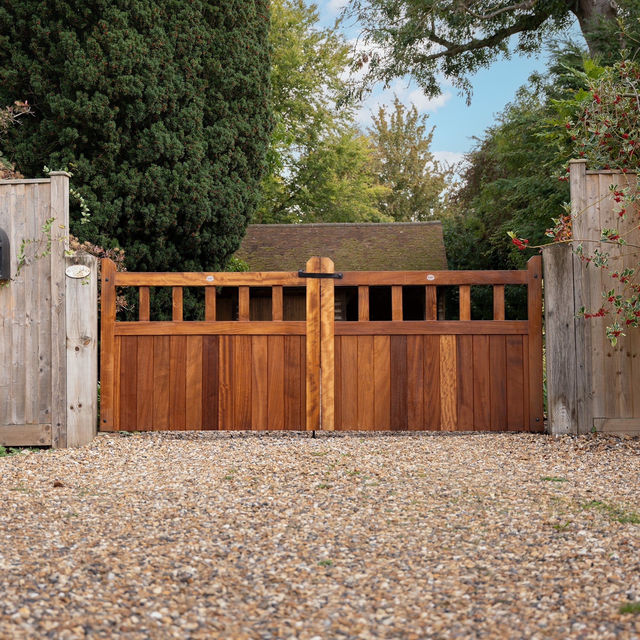 Iroko Cottage Mortise & Tenon Driveway Gate Pair