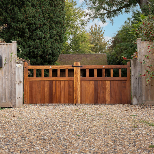 Iroko Cottage Mortise & Tenon Driveway Gate Pair