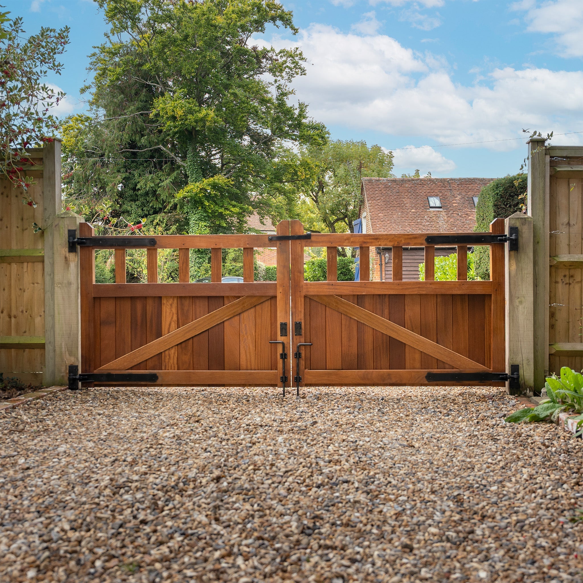Iroko Cottage Mortise & Tenon Driveway Gate Pair