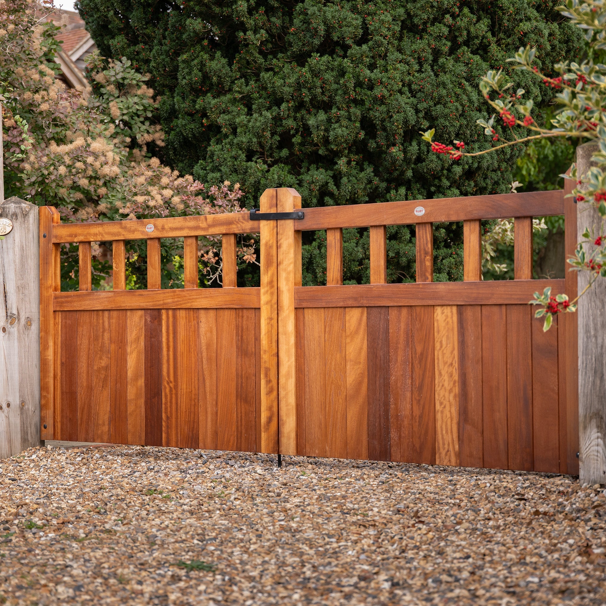 Iroko Cottage Mortise & Tenon Driveway Gate Pair