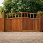 Iroko Swan Neck Cottage Mortise & Tenon Sliding Driveway Gate