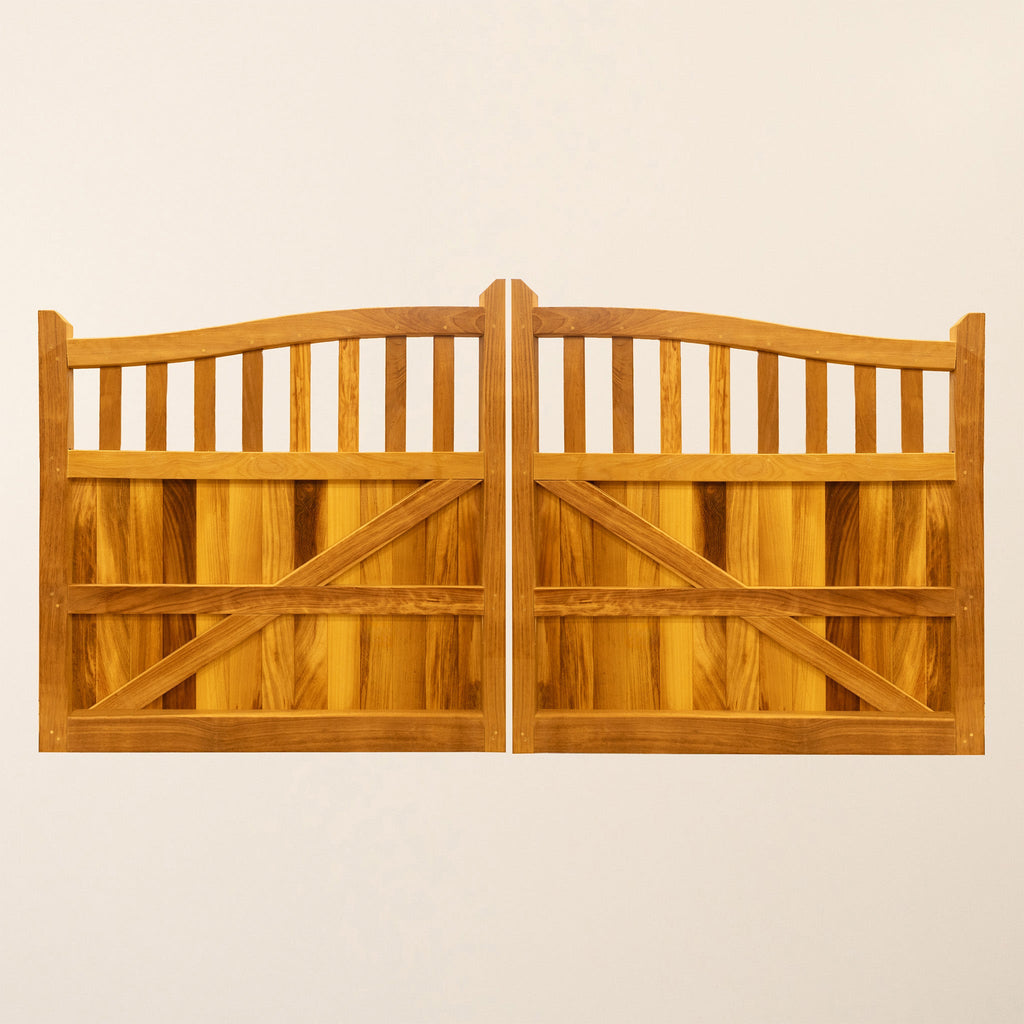 Iroko Swan Neck Cottage Mortise & Tenon Sliding Driveway Gate