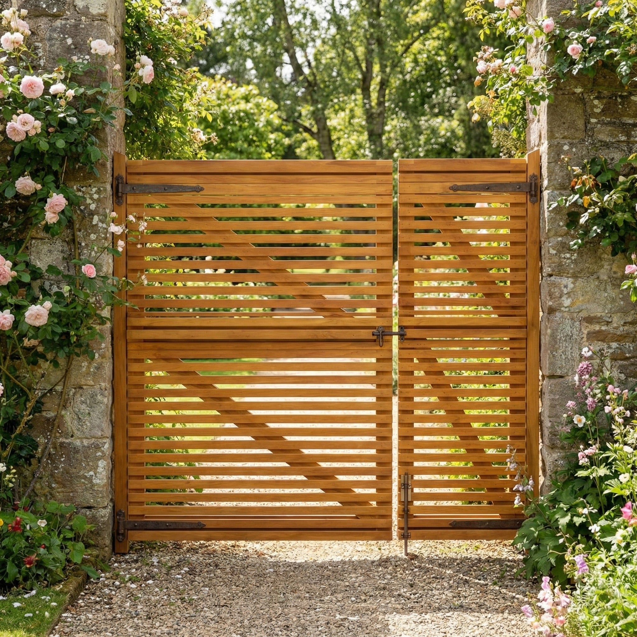Iroko Slatted 3/4 Split Entrance Gate (Pair)