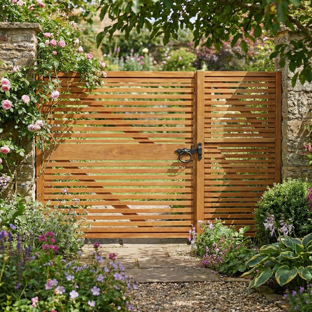 Iroko Slatted 3/4 Split Entrance Gate (Pair)