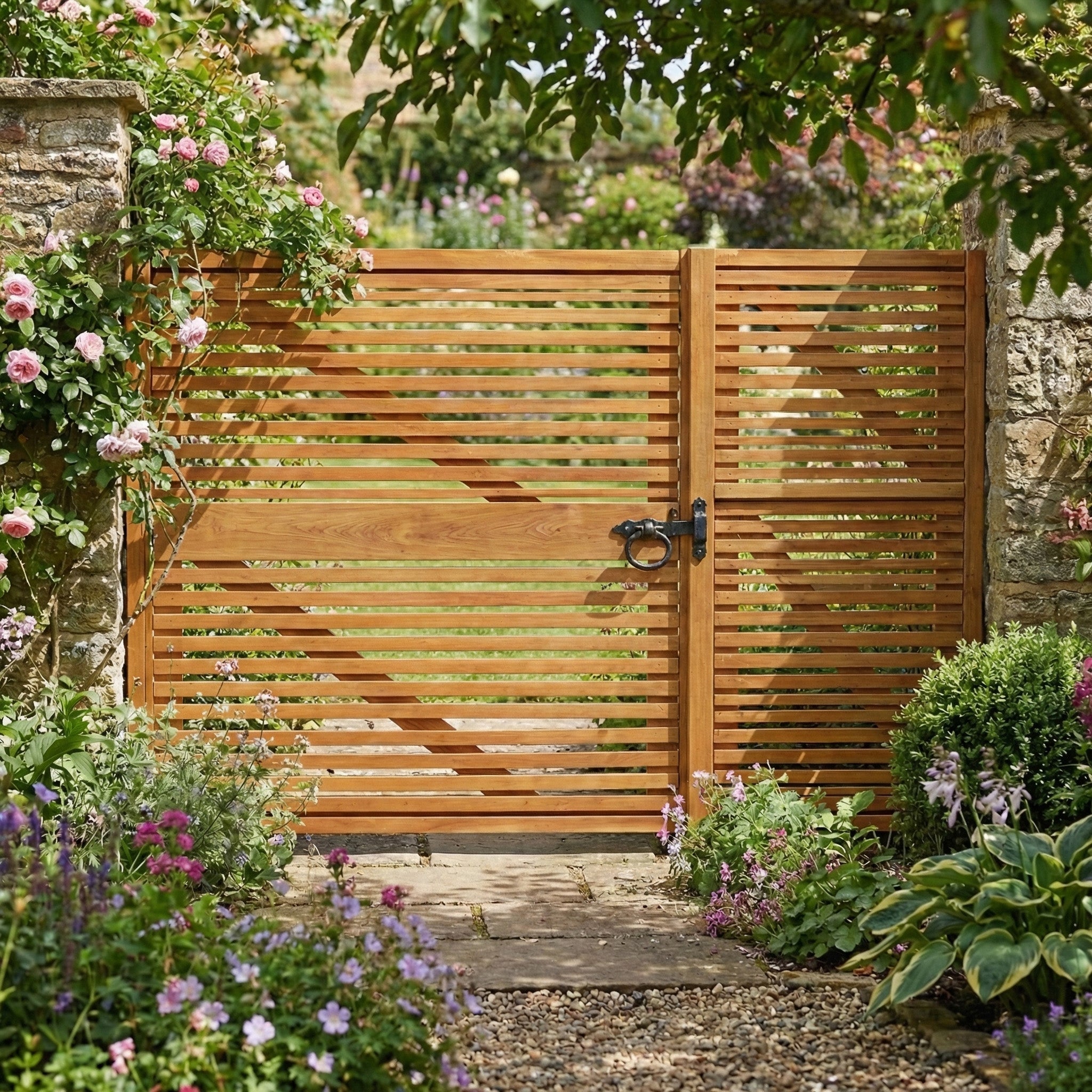 Iroko Slatted 3/4 Split Entrance Gate (Pair)