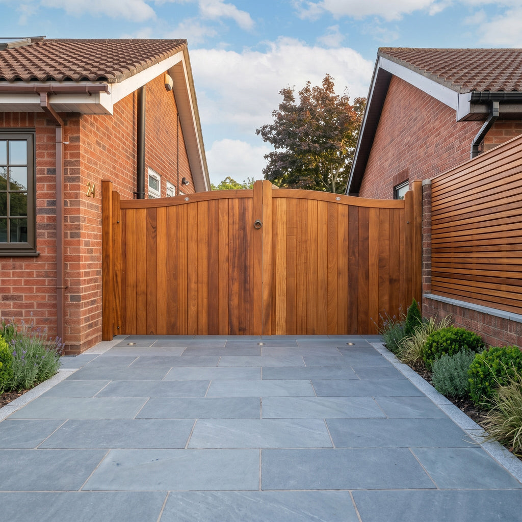 Iroko Swan Neck Driveway Gate Pair