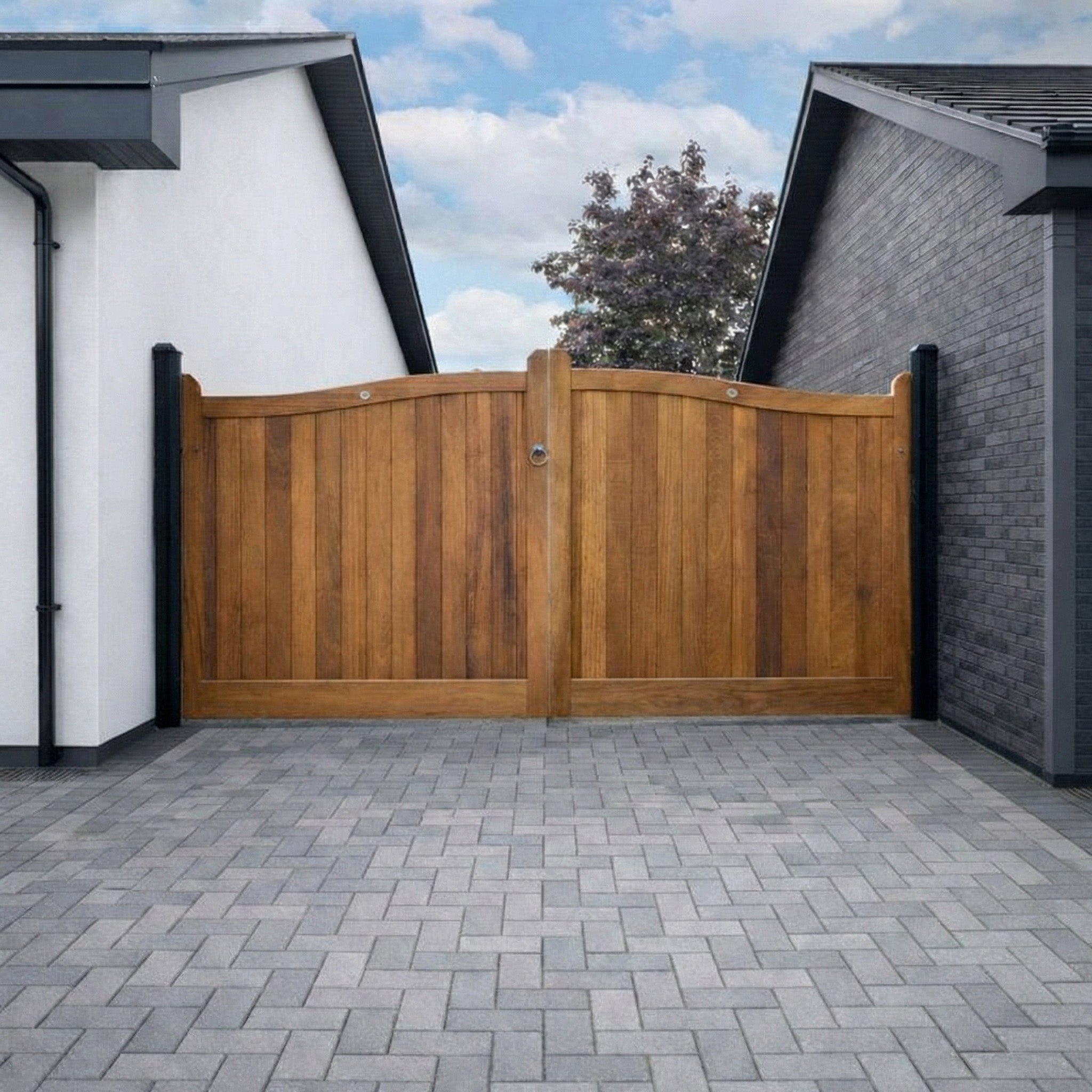 Iroko Swan Neck Mortise & Tenon Driveway Sliding Gate
