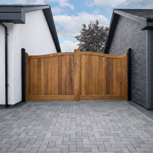 Iroko Swan Neck Mortise & Tenon Driveway Sliding Gate