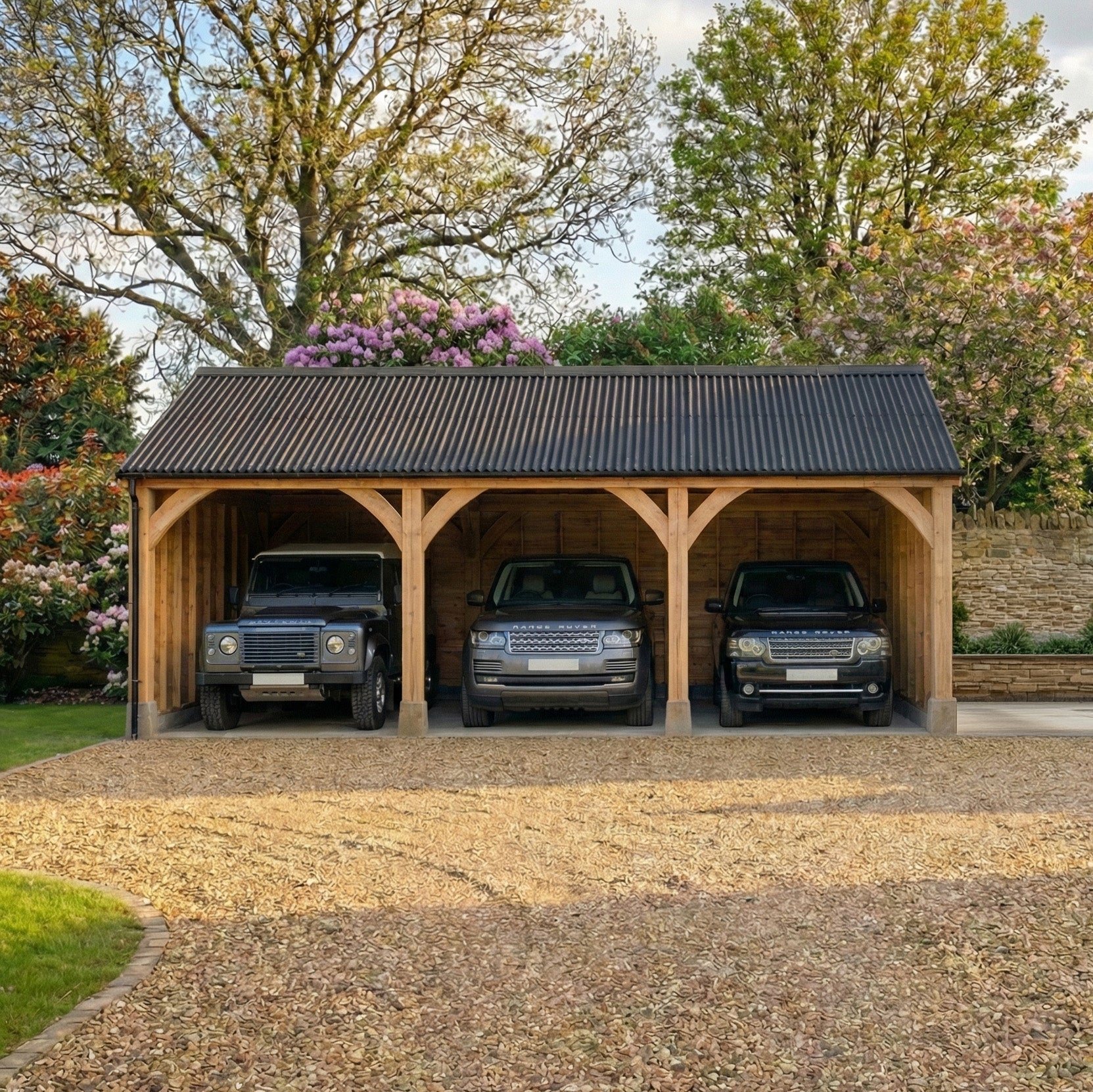 Corrugated Roof Larch Car Port