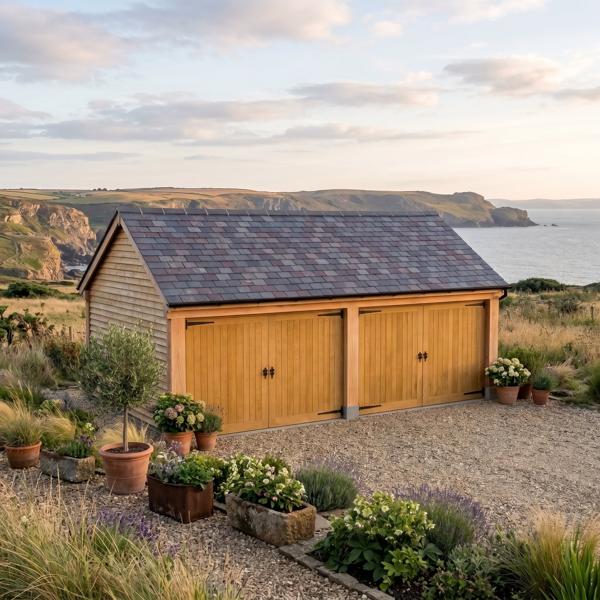 Larch Slate Roof Garage
