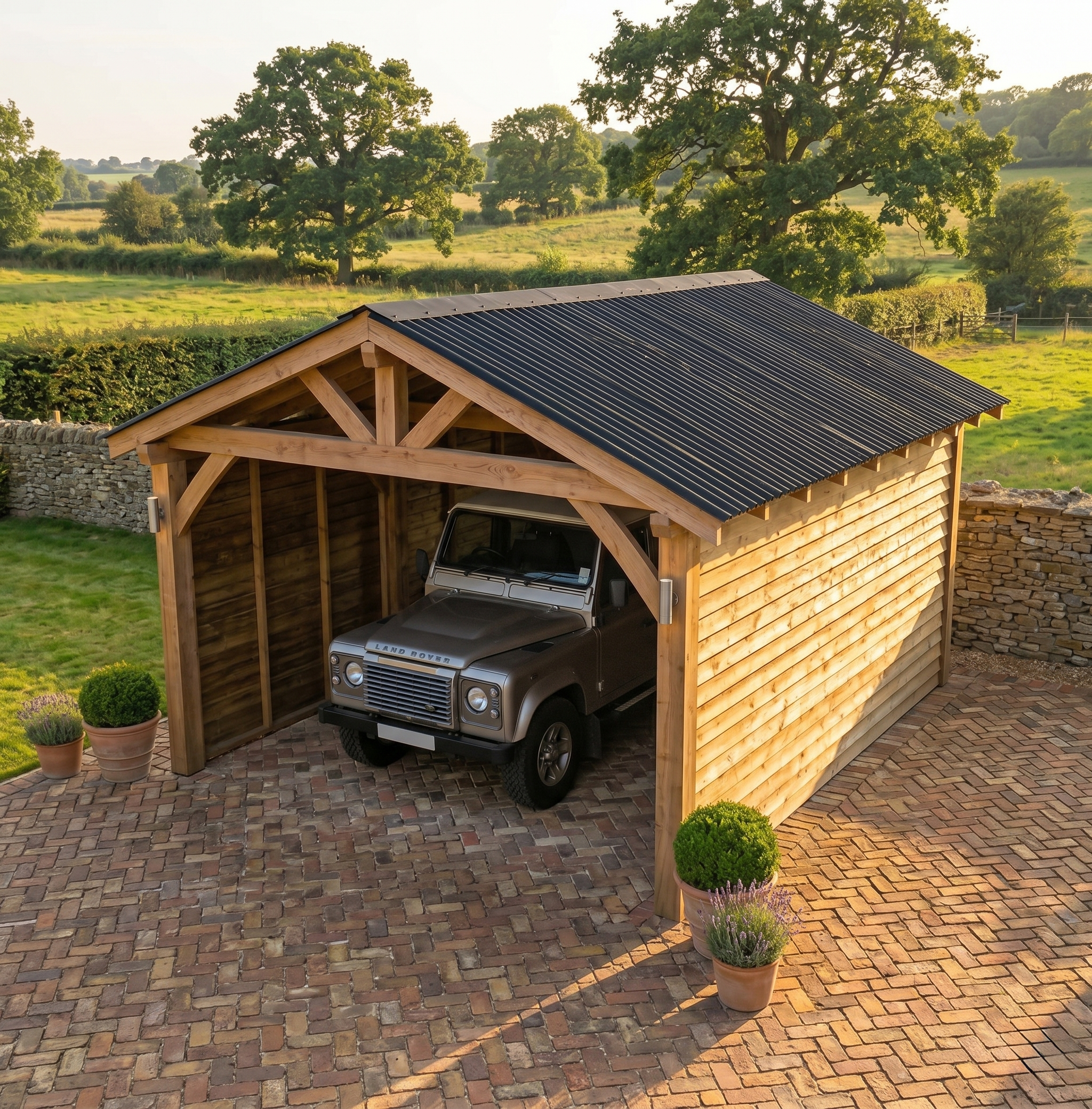 Corrugated Roof Larch Car Port