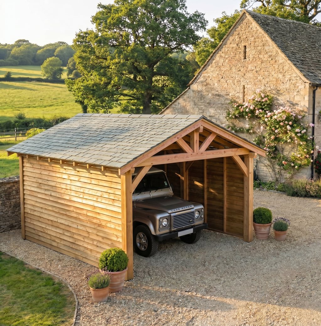 Slate Roof Larch Car Port