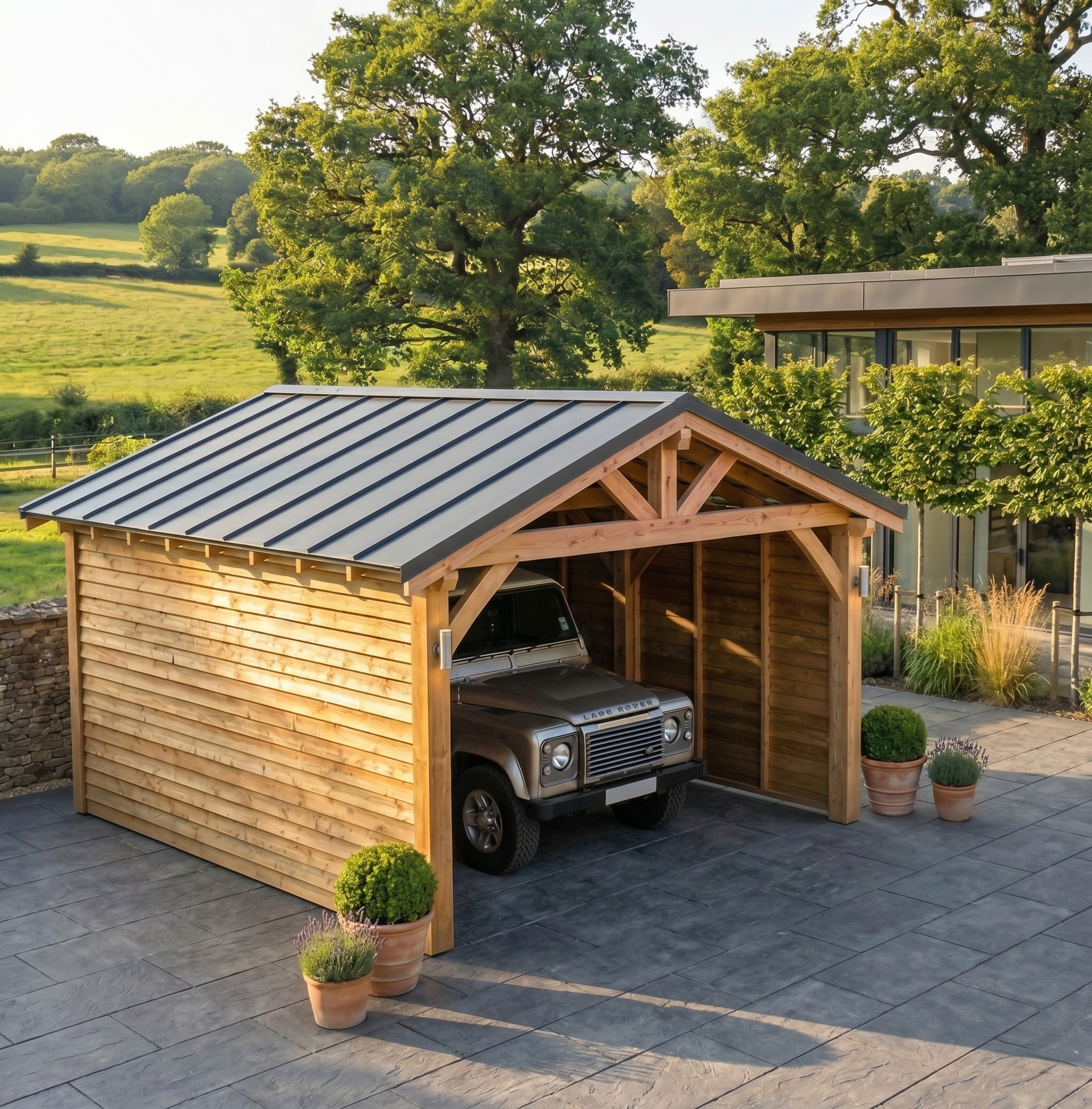 Standing Seam Roof Larch Car Port