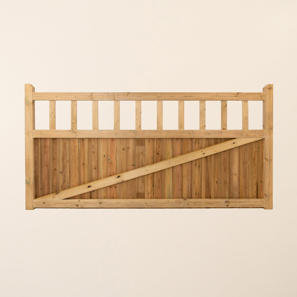 Cottage Scandinavian Redwood Mortise & Tenon 3/4 Split Driveway Gate Pair