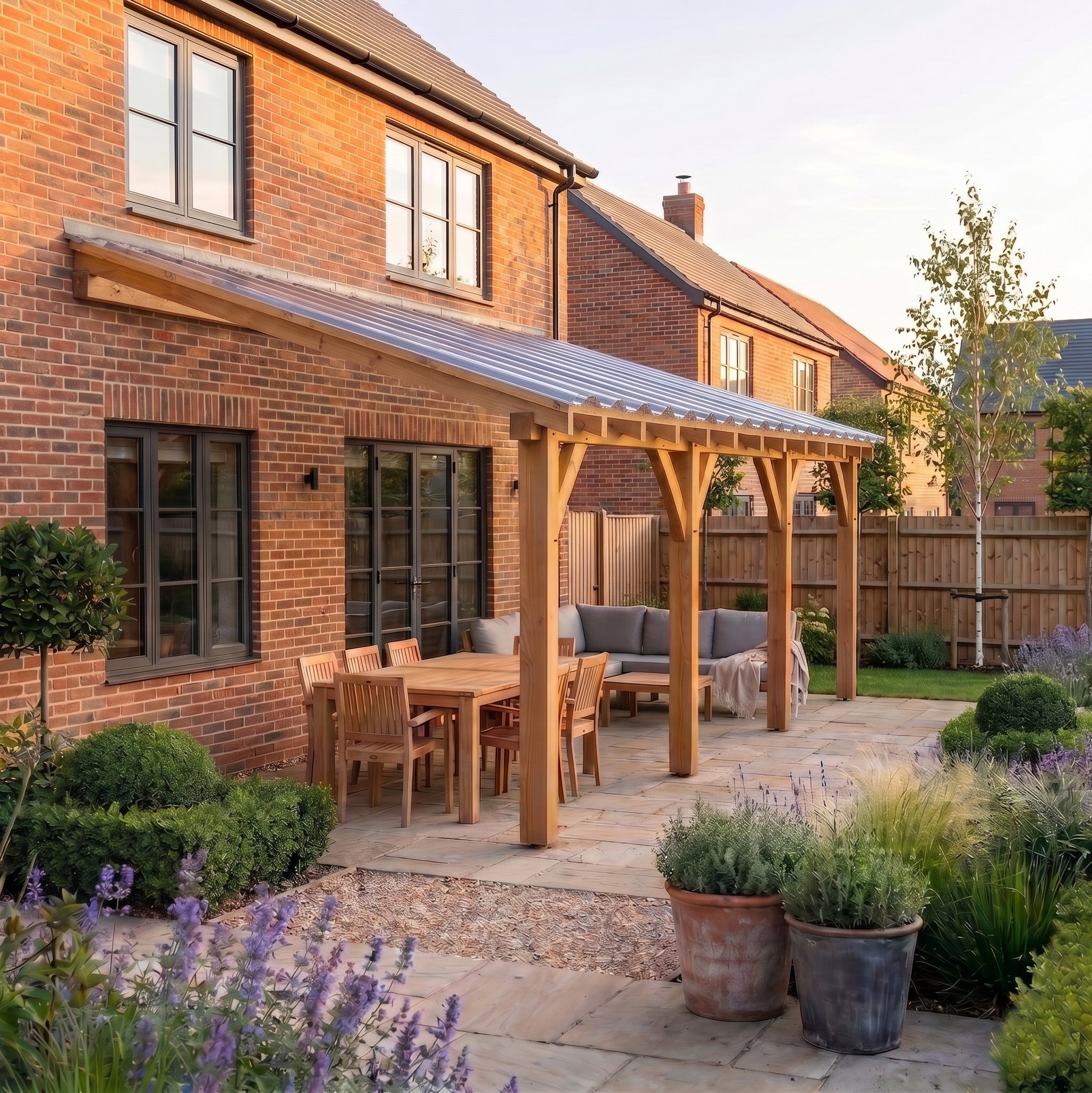 Lean-To Corrugated Clear Roof Planed British Cedar Gazebo