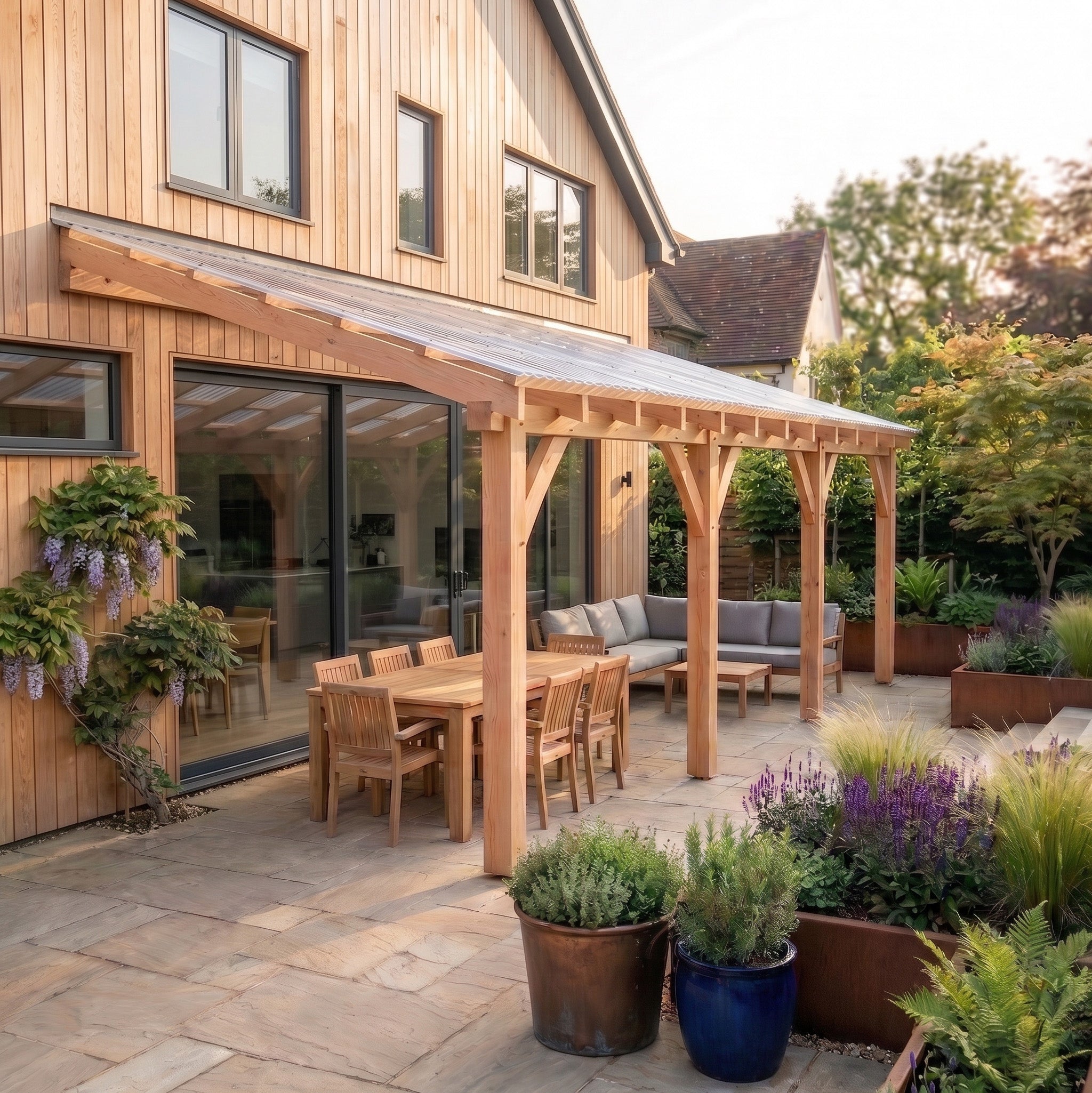 Ruby Lean-To Corrugated Clear Roof Planed British Larch Gazebo