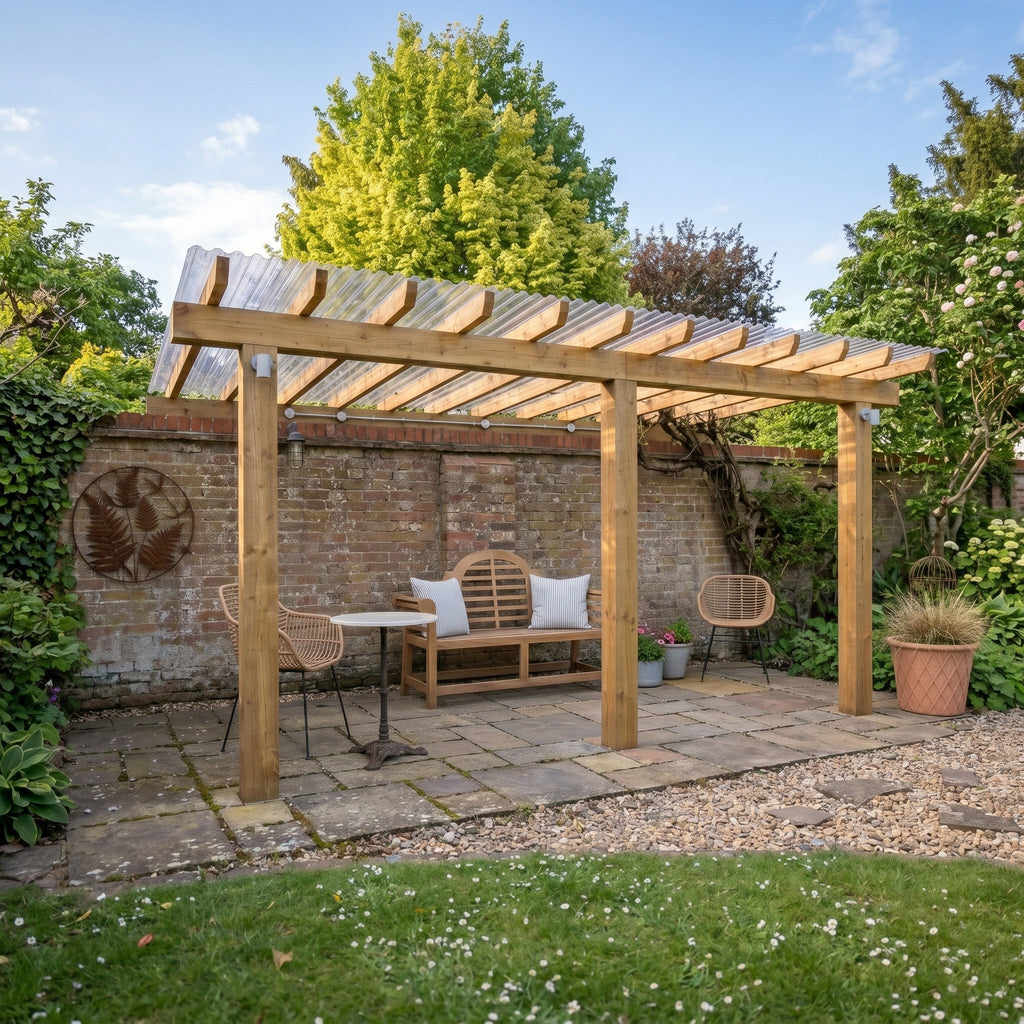 Lean-To Corrugated Clear Roof Wooden Gazebo