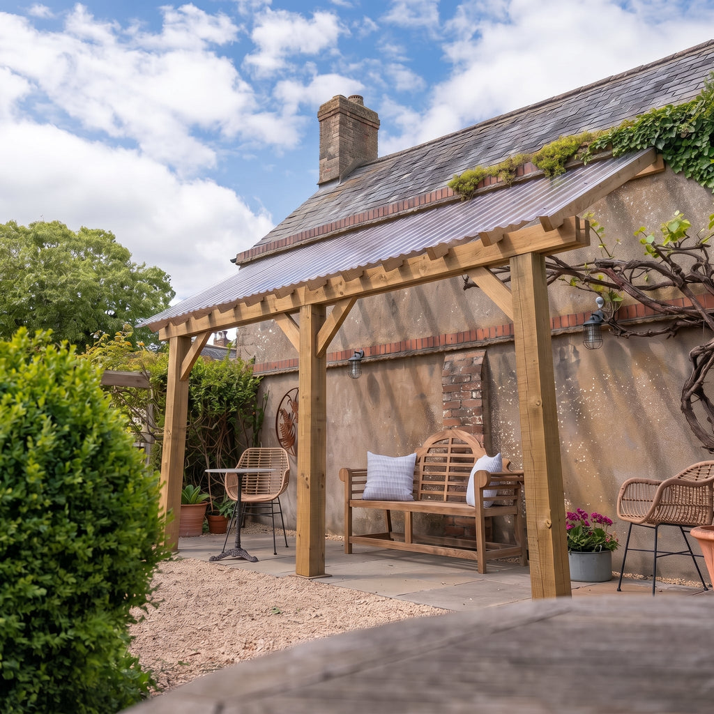 Lean-To Corrugated Clear Roof Wooden Gazebo