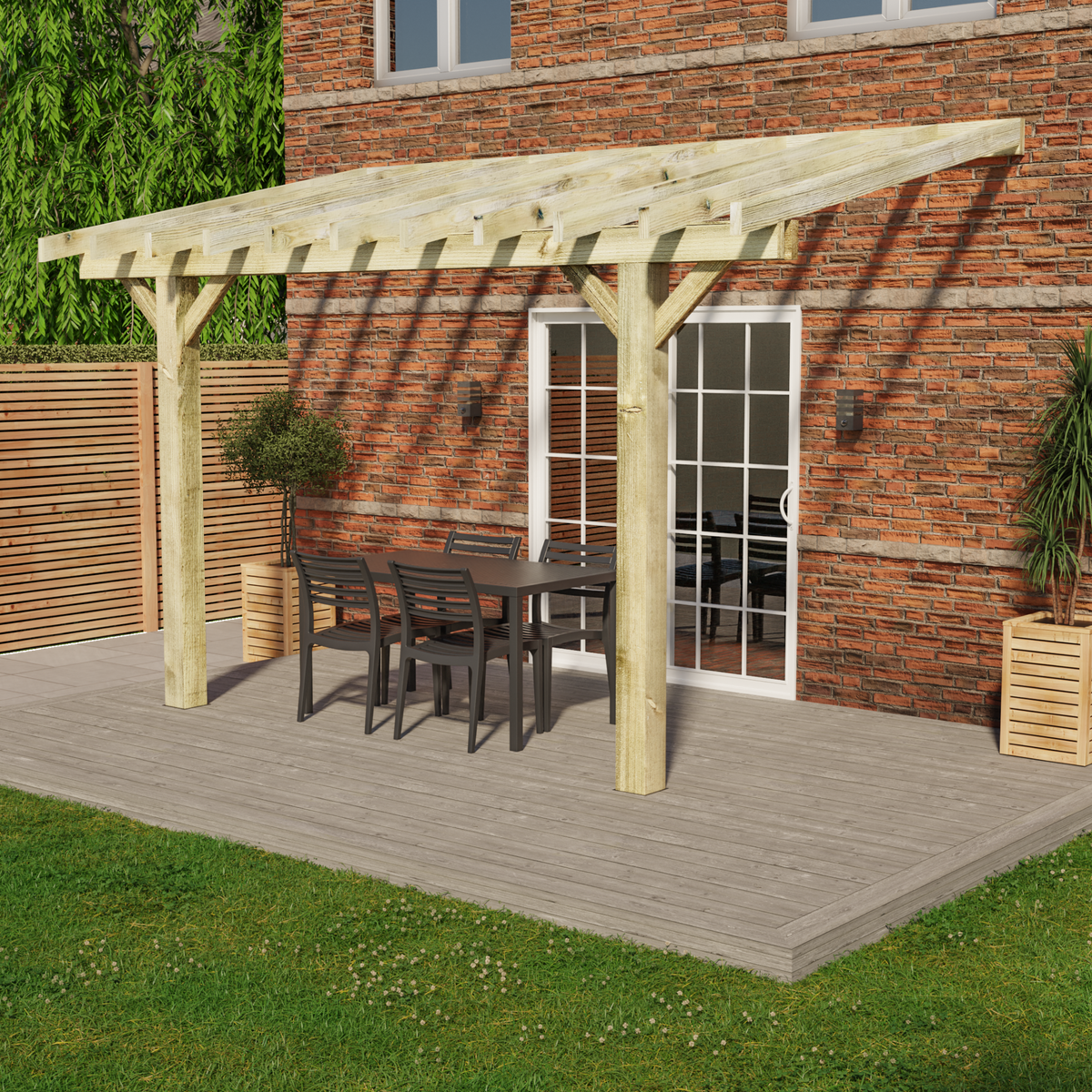 Lean-To Structure Open Roof Wooden Pergola