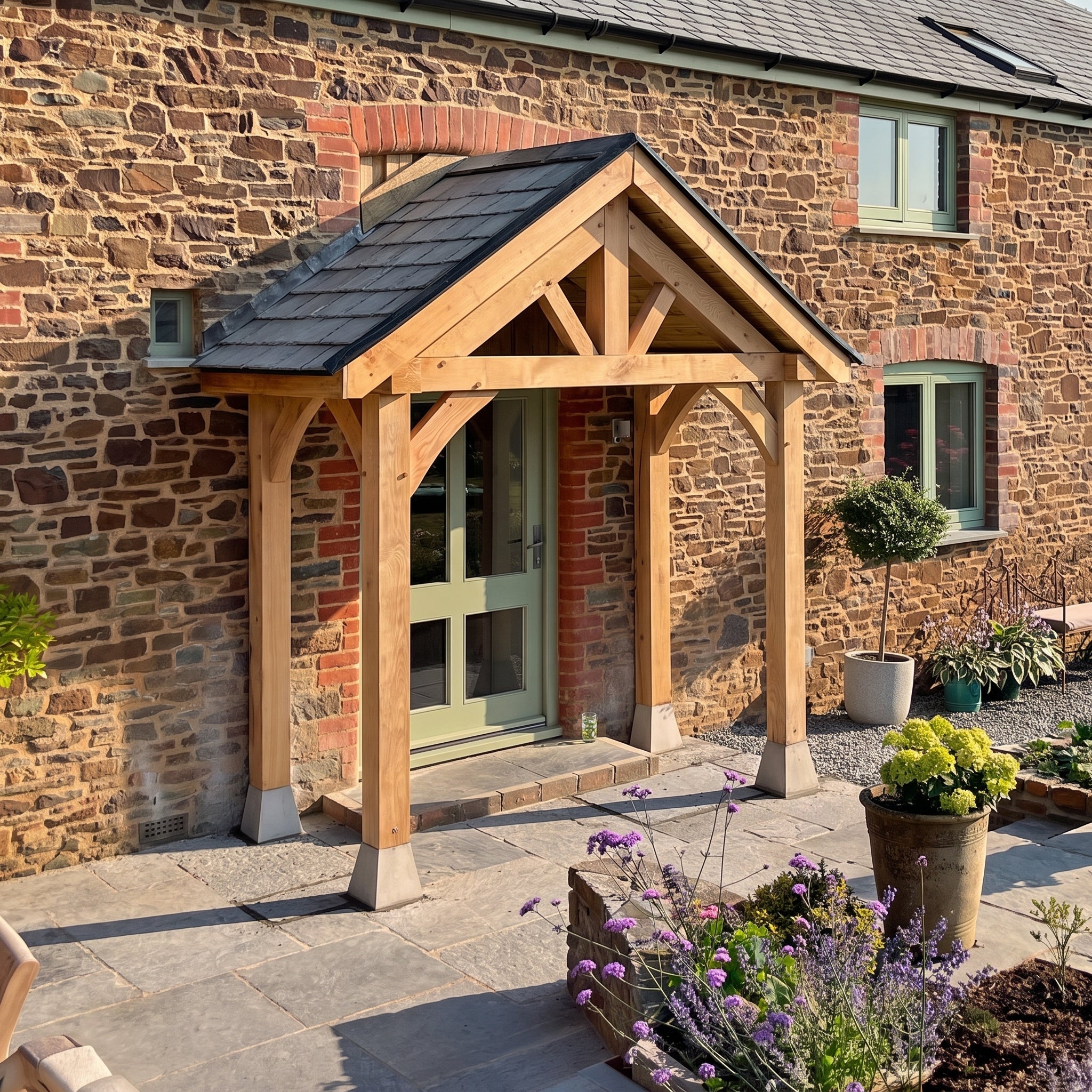 Apex Slate Roof Oak Full Height Porch (4 Posts)
