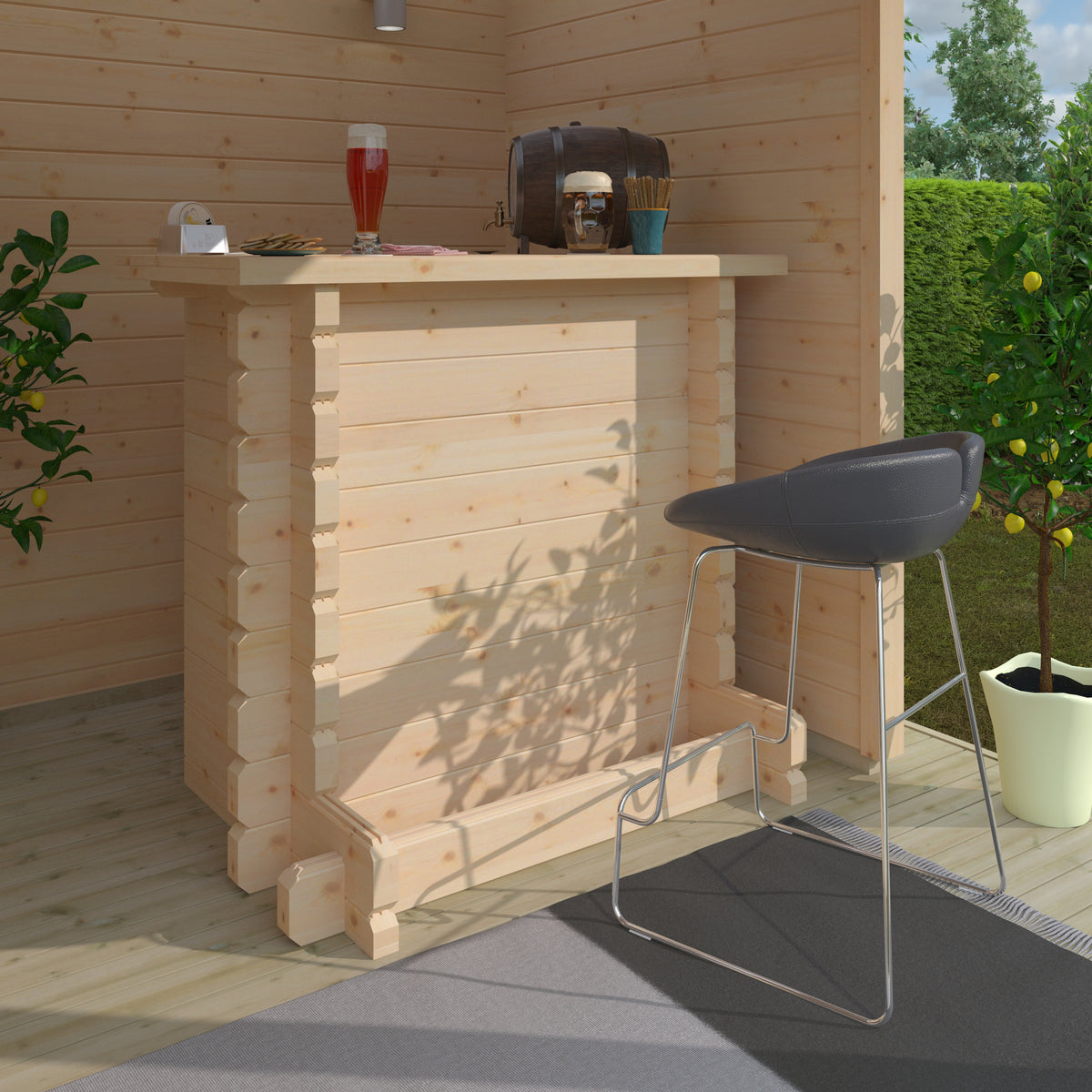 Logging Bar Classic Bar – 44mm Timber Bar for Log Cabins with Durable One-Piece Top ...