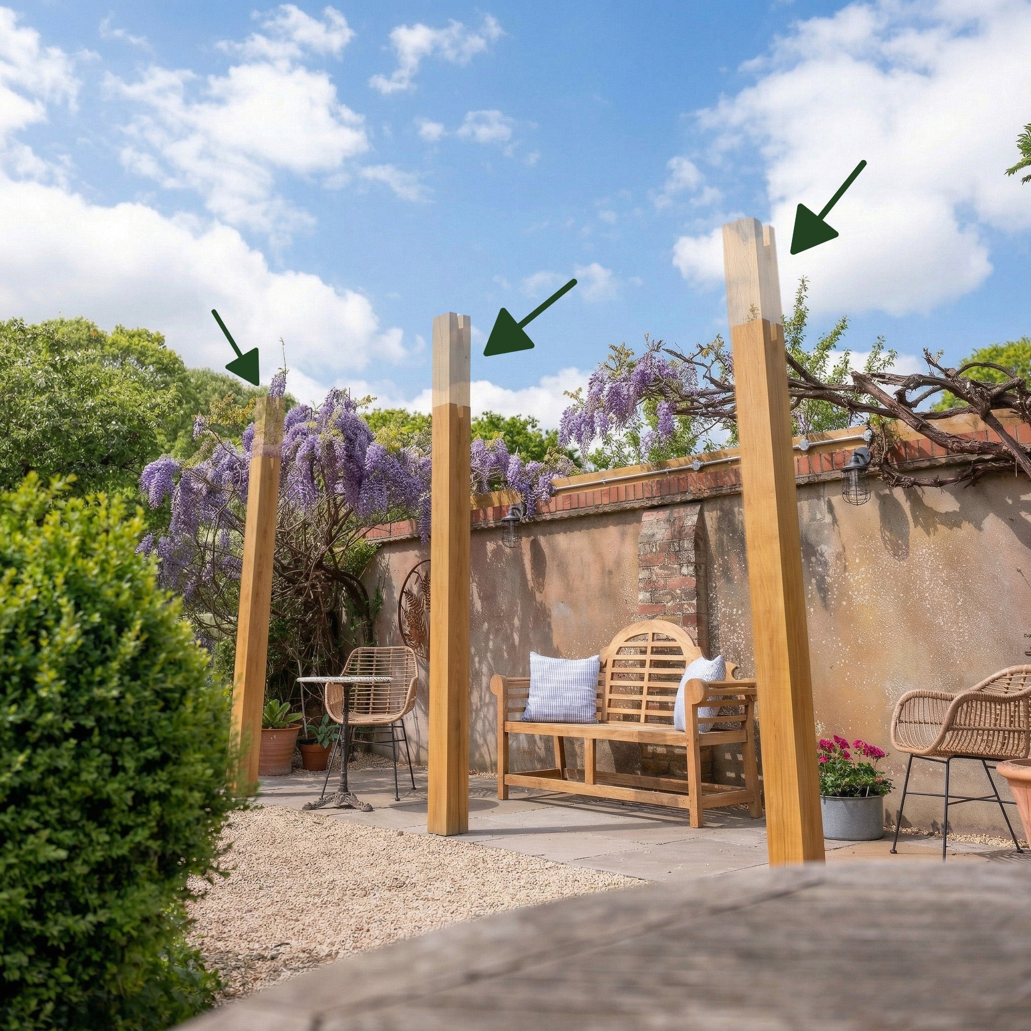 Extended Post Height - Total Post Height 3m (3 Oak Posts for Lean-To Pergolas)