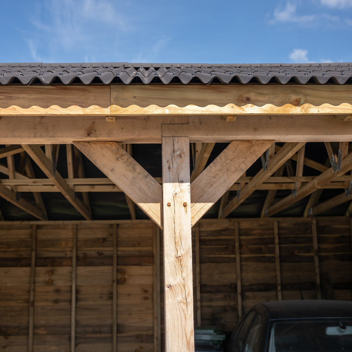 Corrugated Roof Oak Car Port