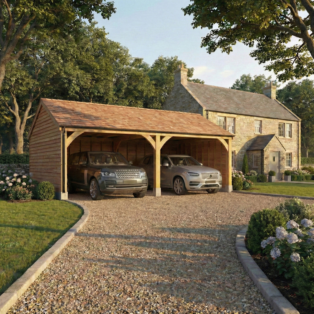 Cedar Featheredge Roof Oak Car Port