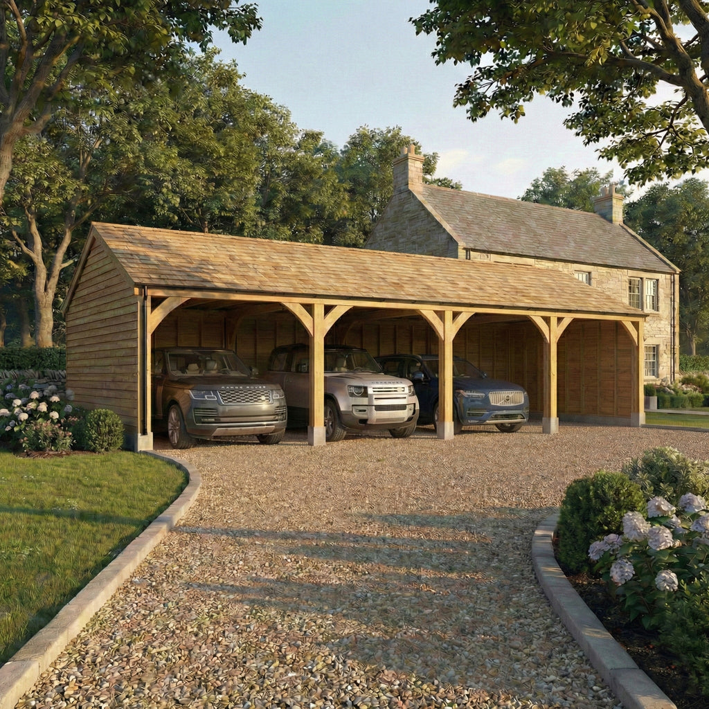 Cedar Featheredge Roof Oak Car Port