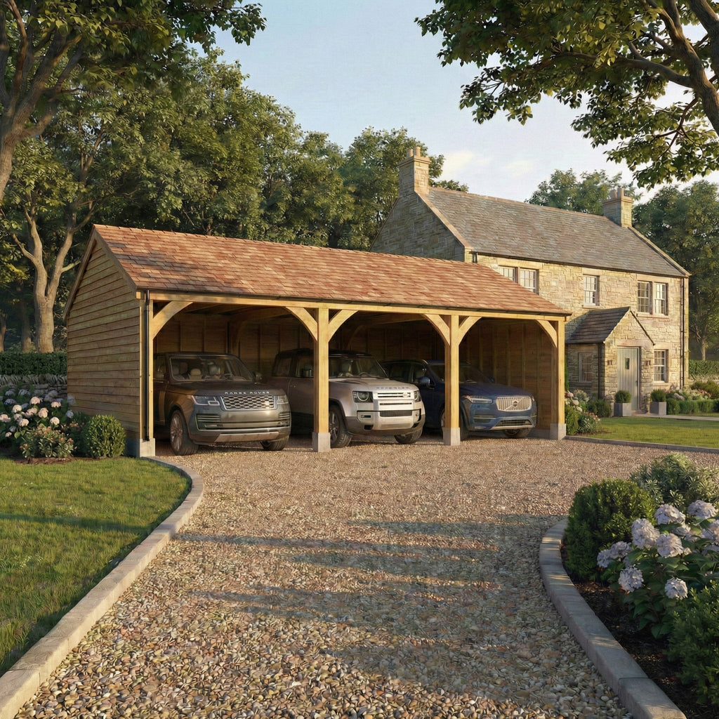 Cedar Featheredge Roof Oak Car Port