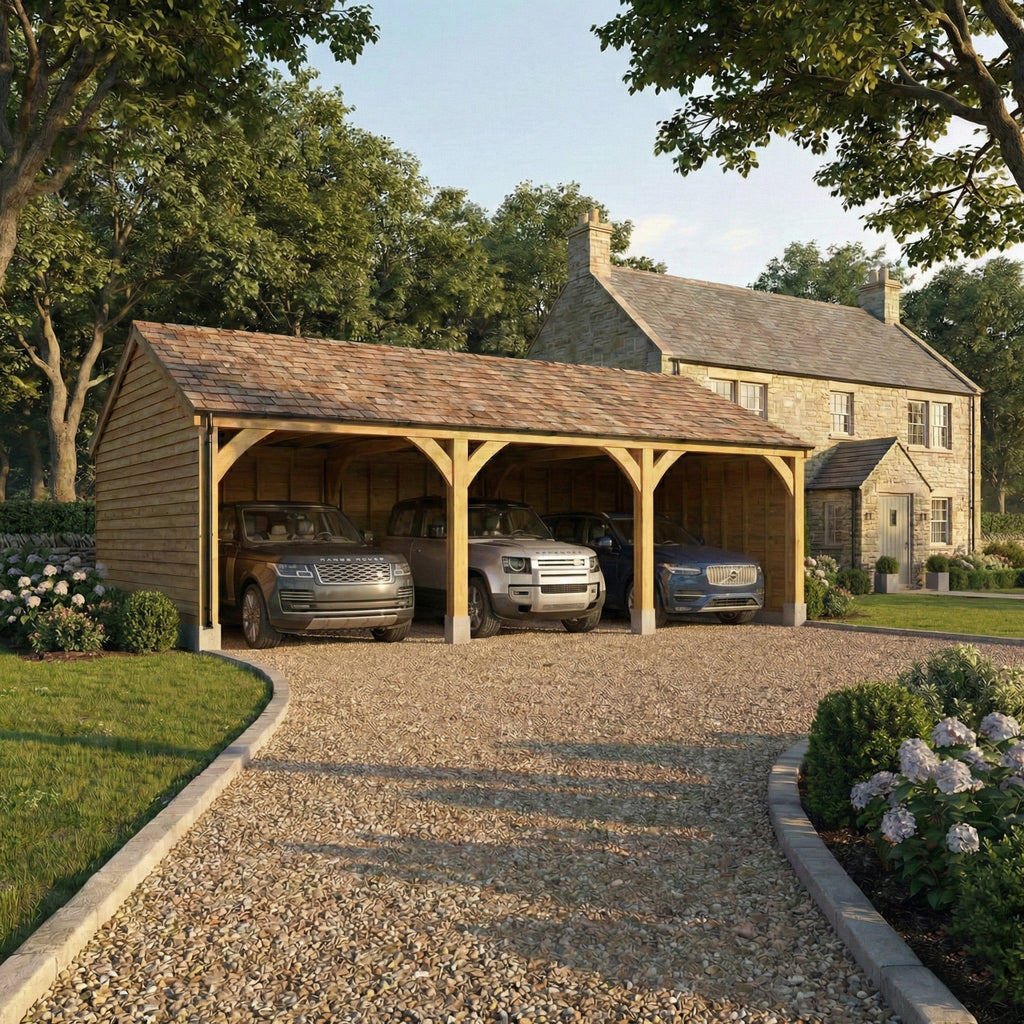 Cedar Shingle Roof Oak Car Port
