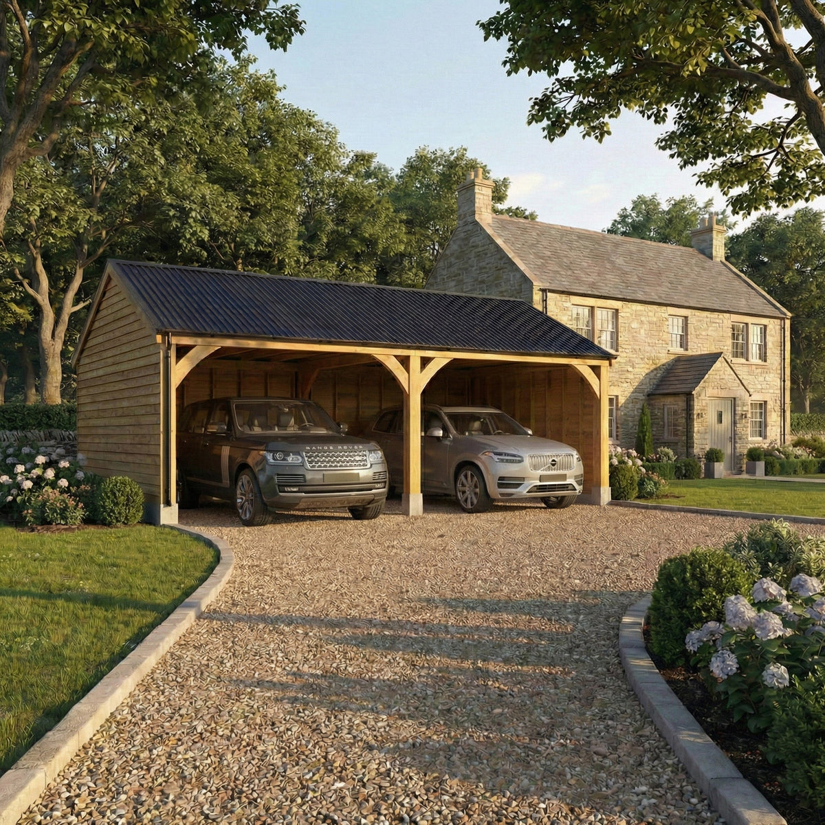 Corrugated Roof Oak Car Port