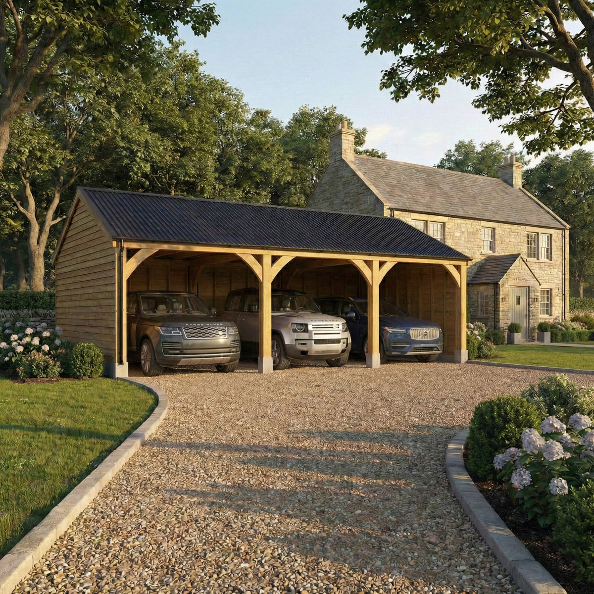 Corrugated Roof Oak Car Port