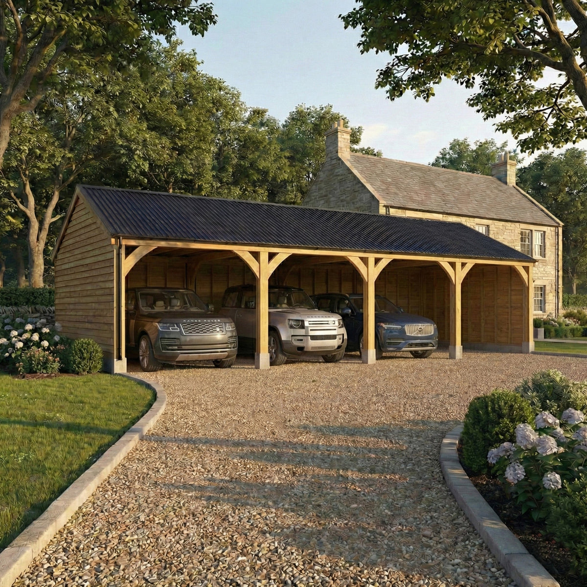 Corrugated Roof Oak Car Port