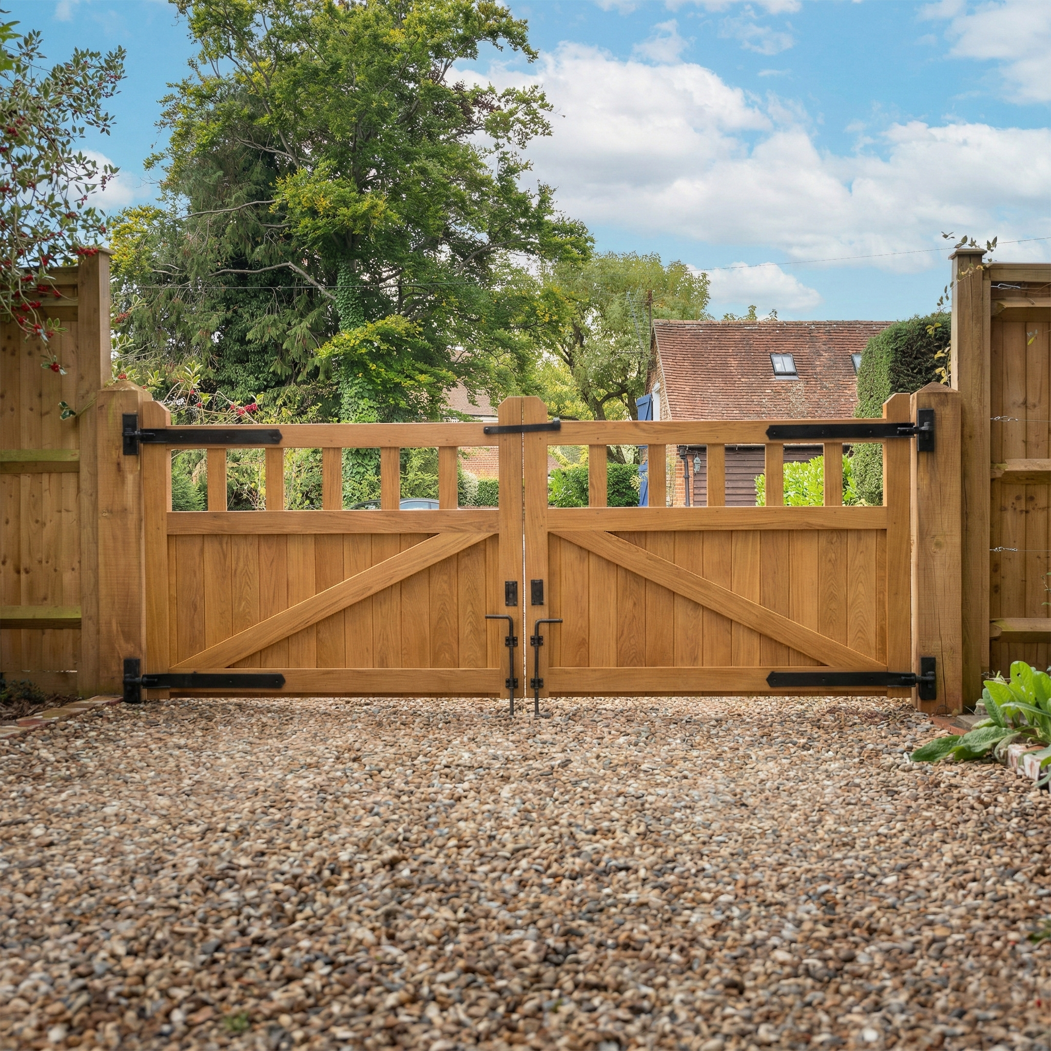 Oak Cottage Mortise & Tenon Driveway Gate Pair