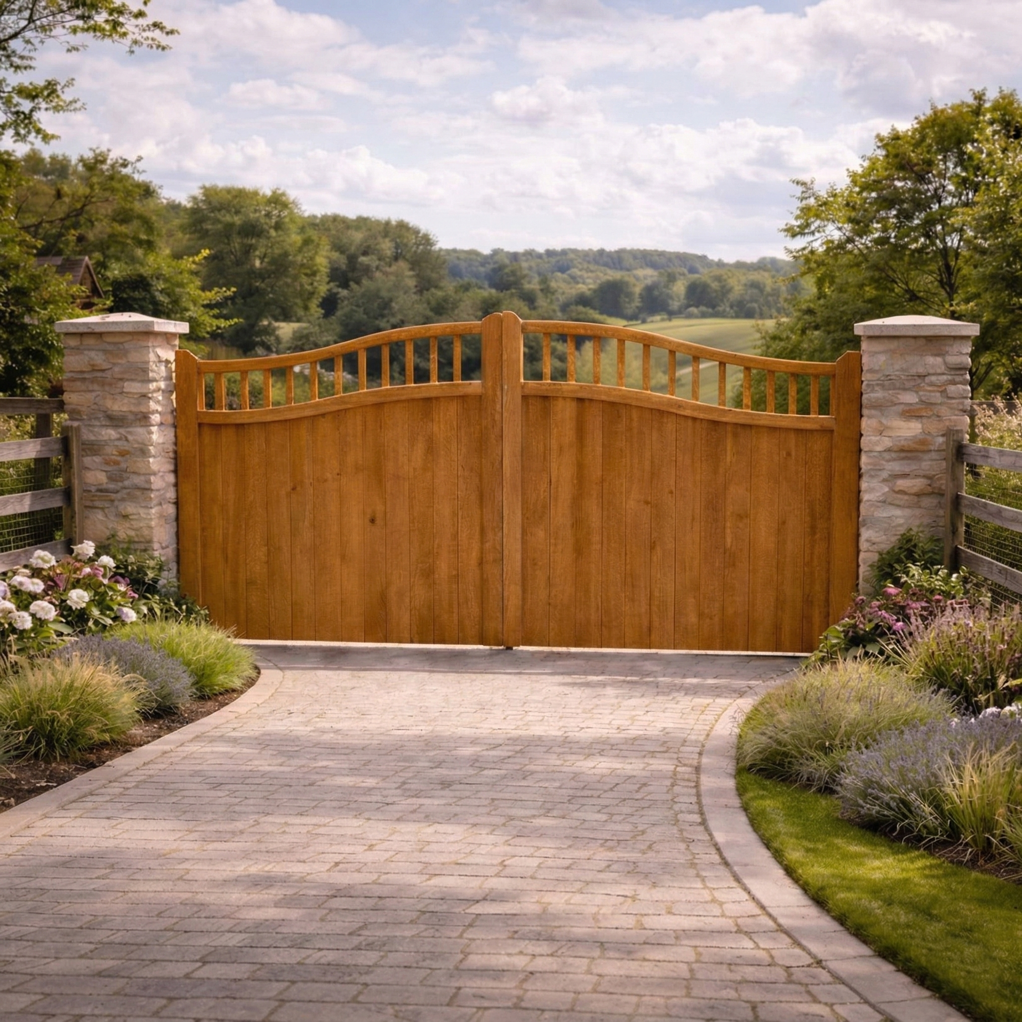 Swan Neck Cottage Oak Mortise & Tenon Driveway Gate