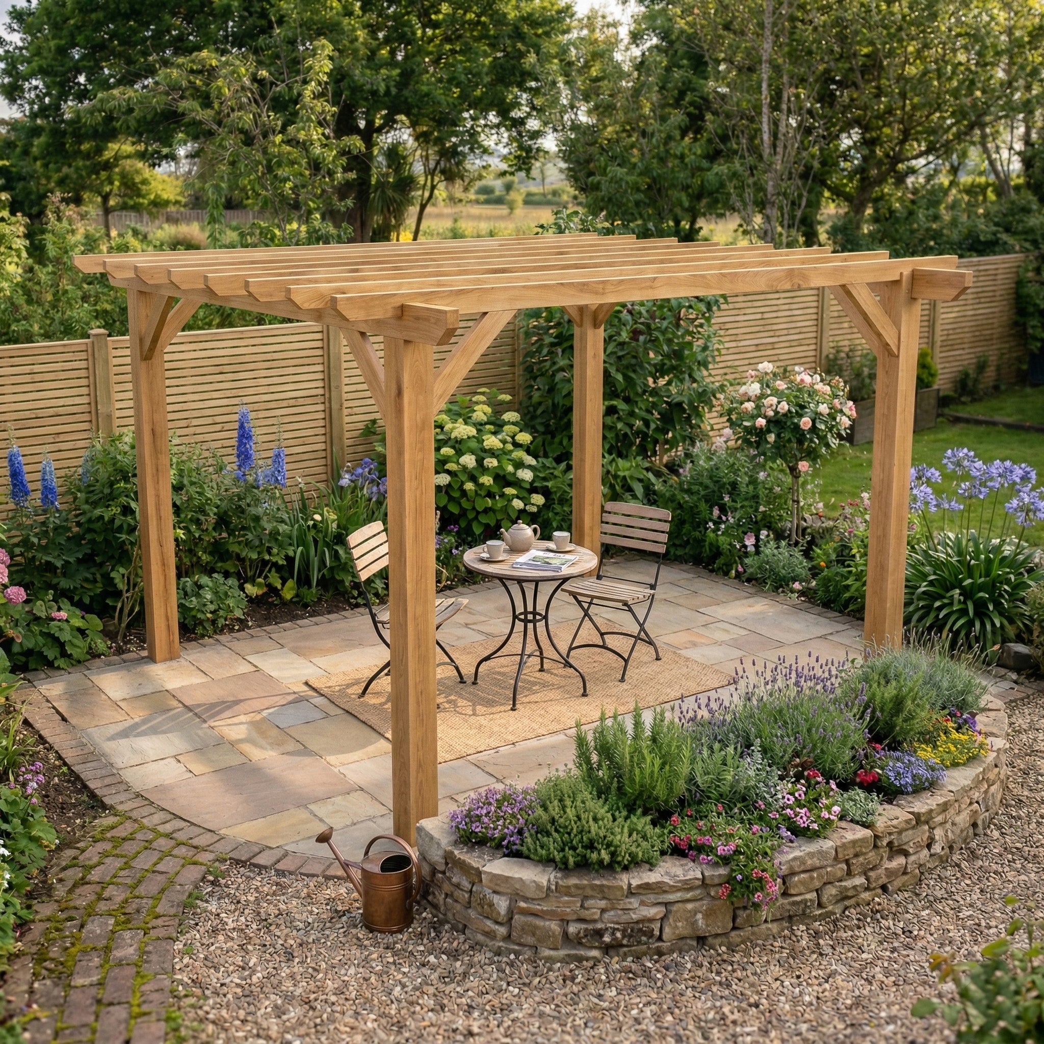 Flat & Open Roof Oak Hardwood Pergola
