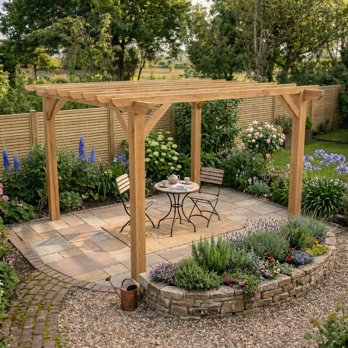 Flat & Open Roof Oak Hardwood Pergola