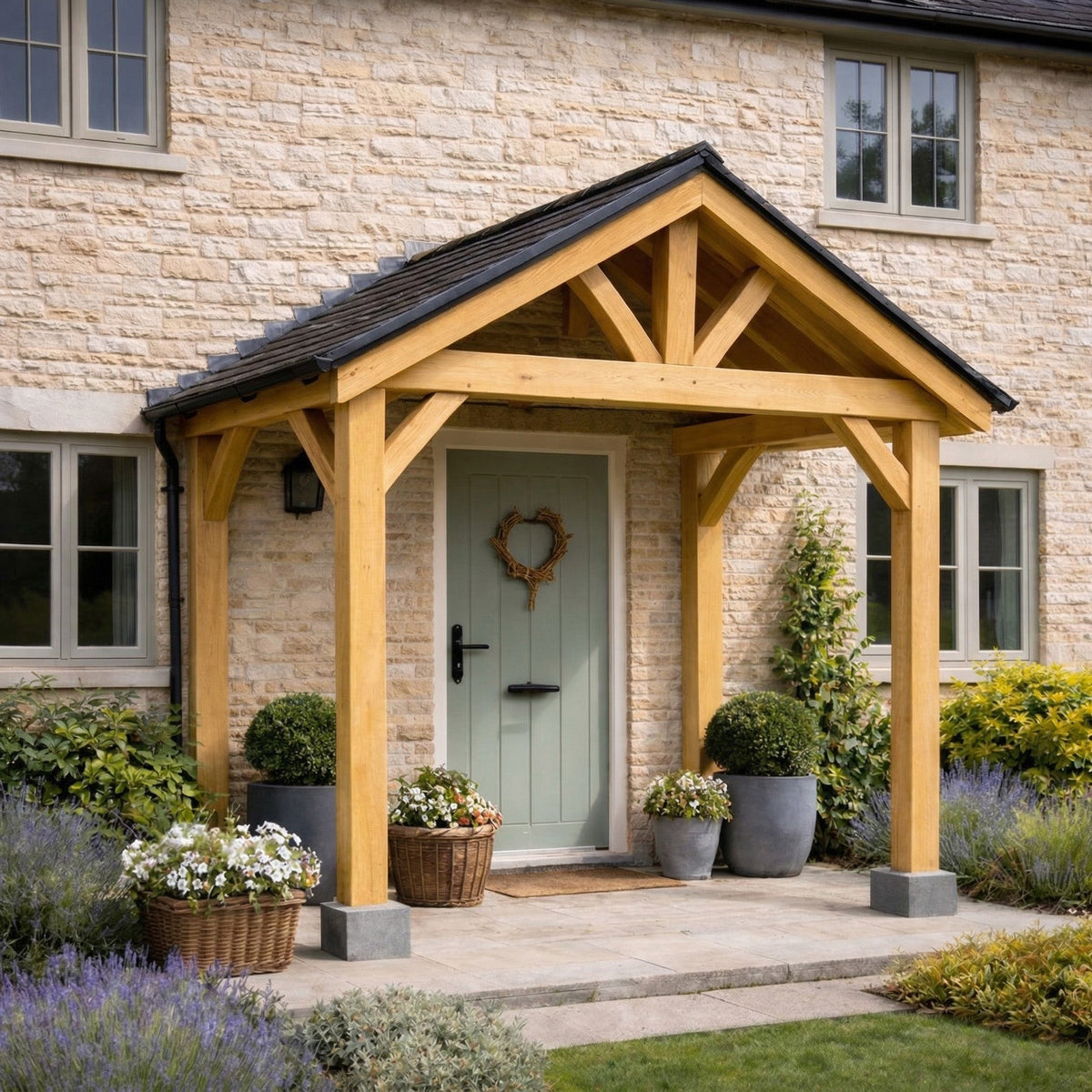 Apex Slate Roof Oak Full Height Porch (4 Posts)