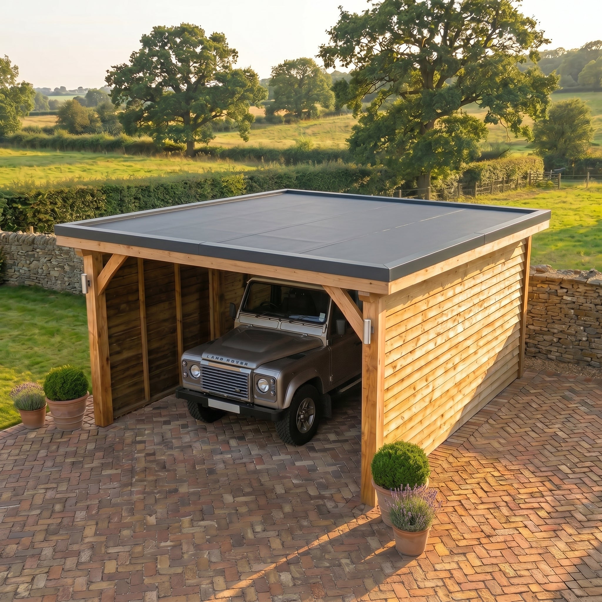 Pent EPDM Roof Oak Car Port