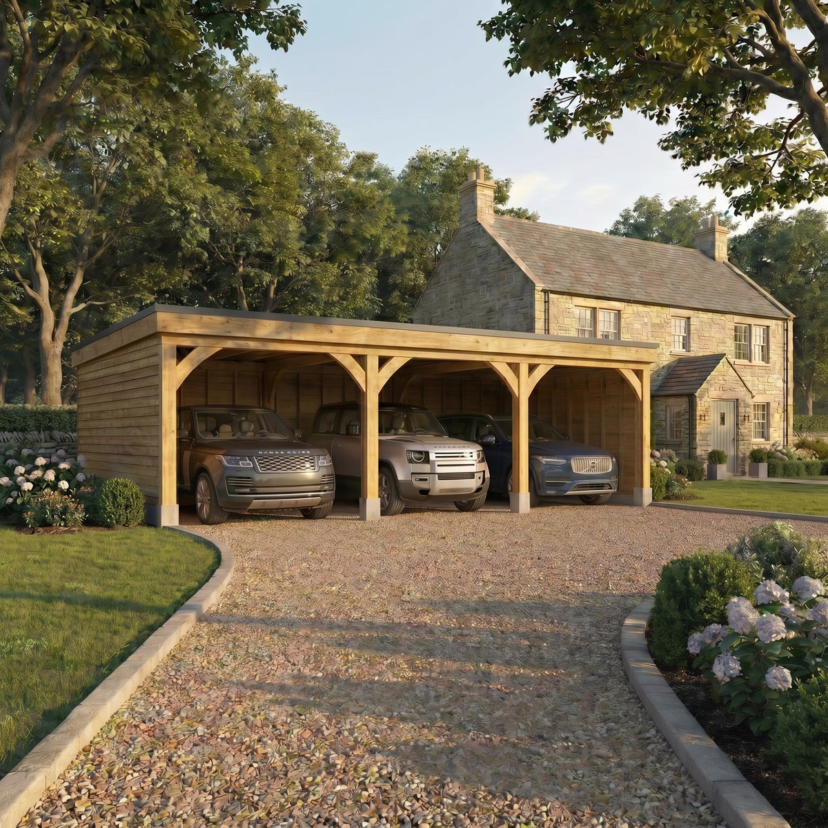 Pent EPDM Roof Oak Car Port