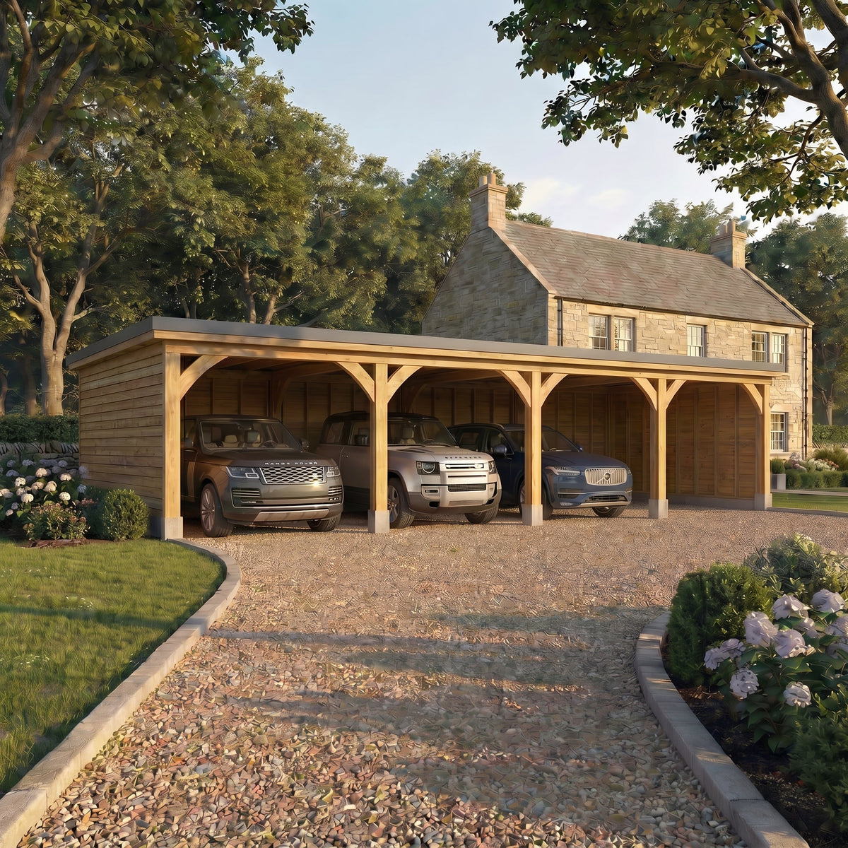 Pent EPDM Roof Oak Car Port