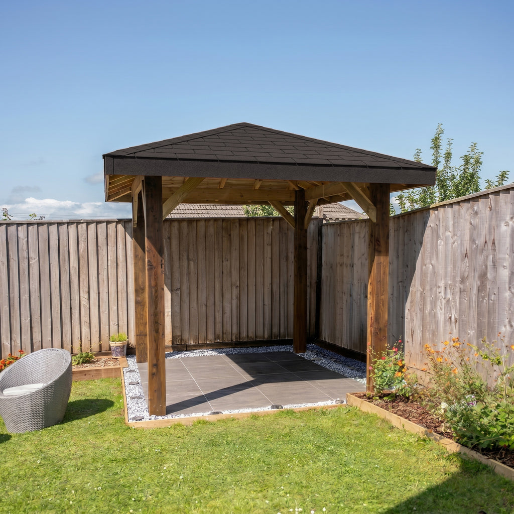 Ruby 4 Pitch Katepal Black Shingle Roof Wooden Gazebo