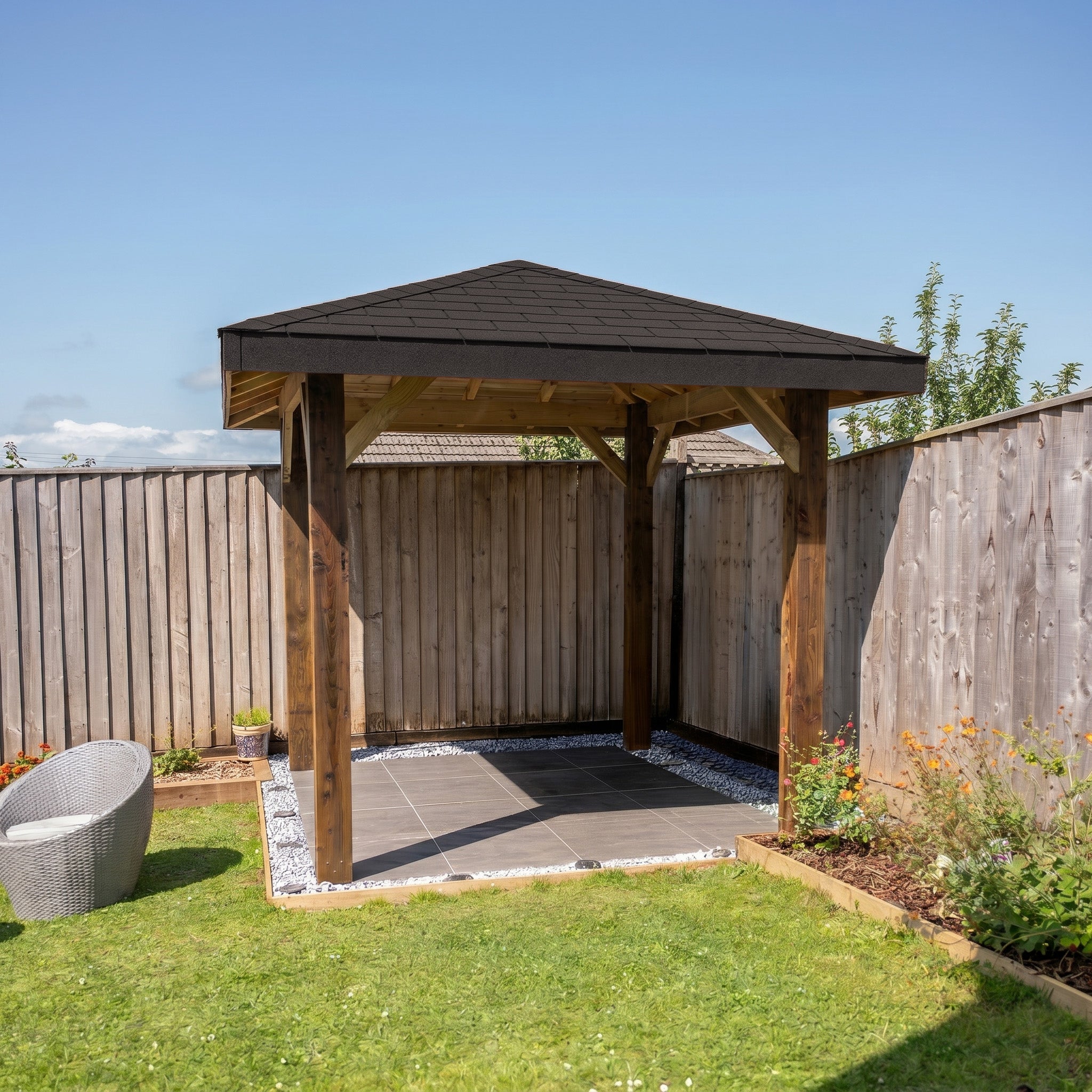 Ruby 4 Pitch Katepal Black Shingle Roof Wooden Gazebo