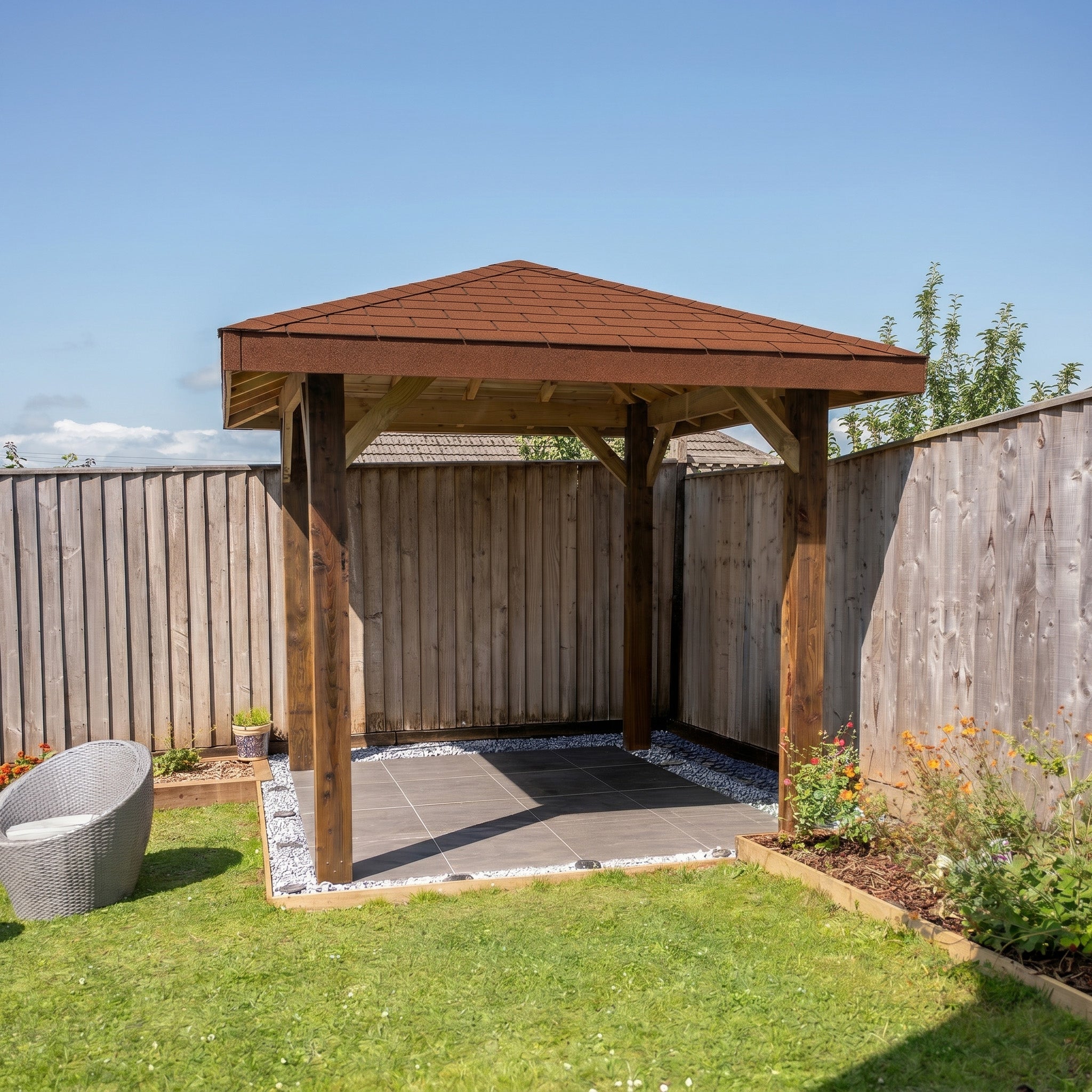 Ruby 4 Pitch Katepal Brown Shingle Roof Wooden Gazebo